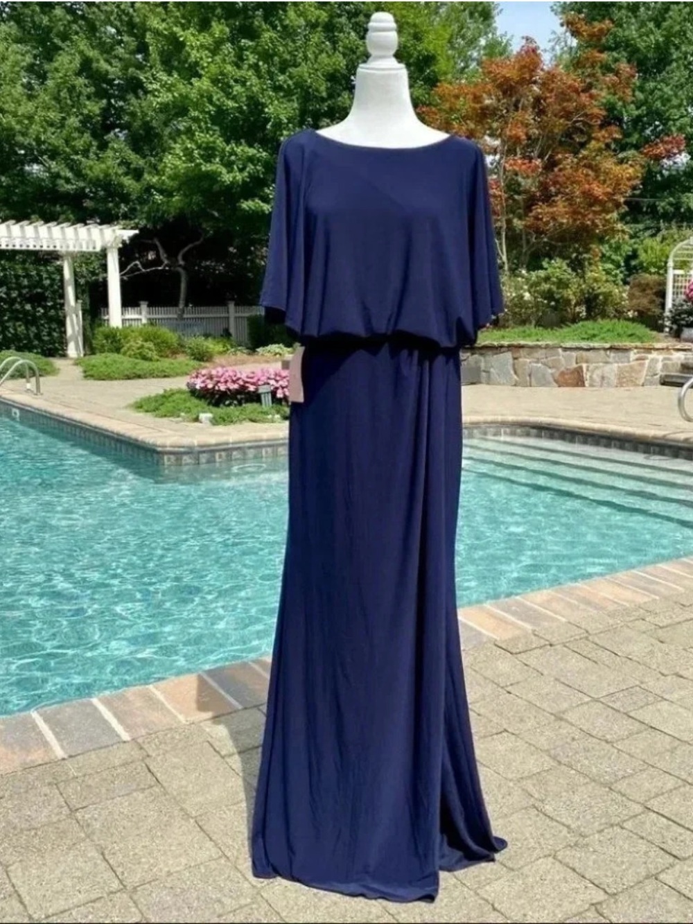 NWT BHLDN Lena Jersey Flutter Sleeve Formal Maxi Dress Navy Size 12